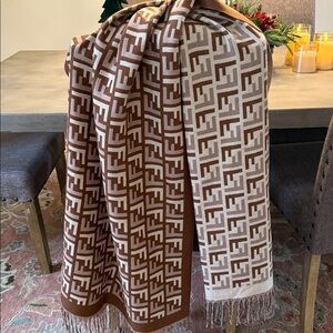 Fendi Brown and Cream Patterned Scarf